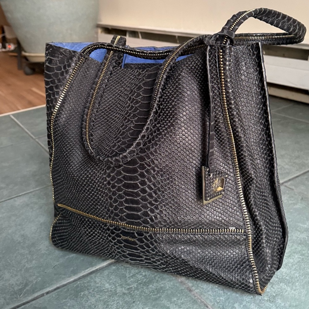 Botkier Black SoHo Python Leather Zipper Tote Bag - image 2